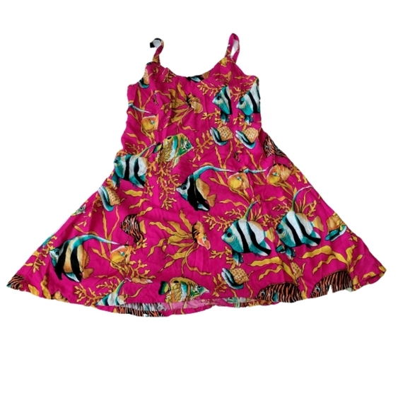 Women's Pink + Gold Tropical Fish Swing Dress, Small - Picture 1 of 10